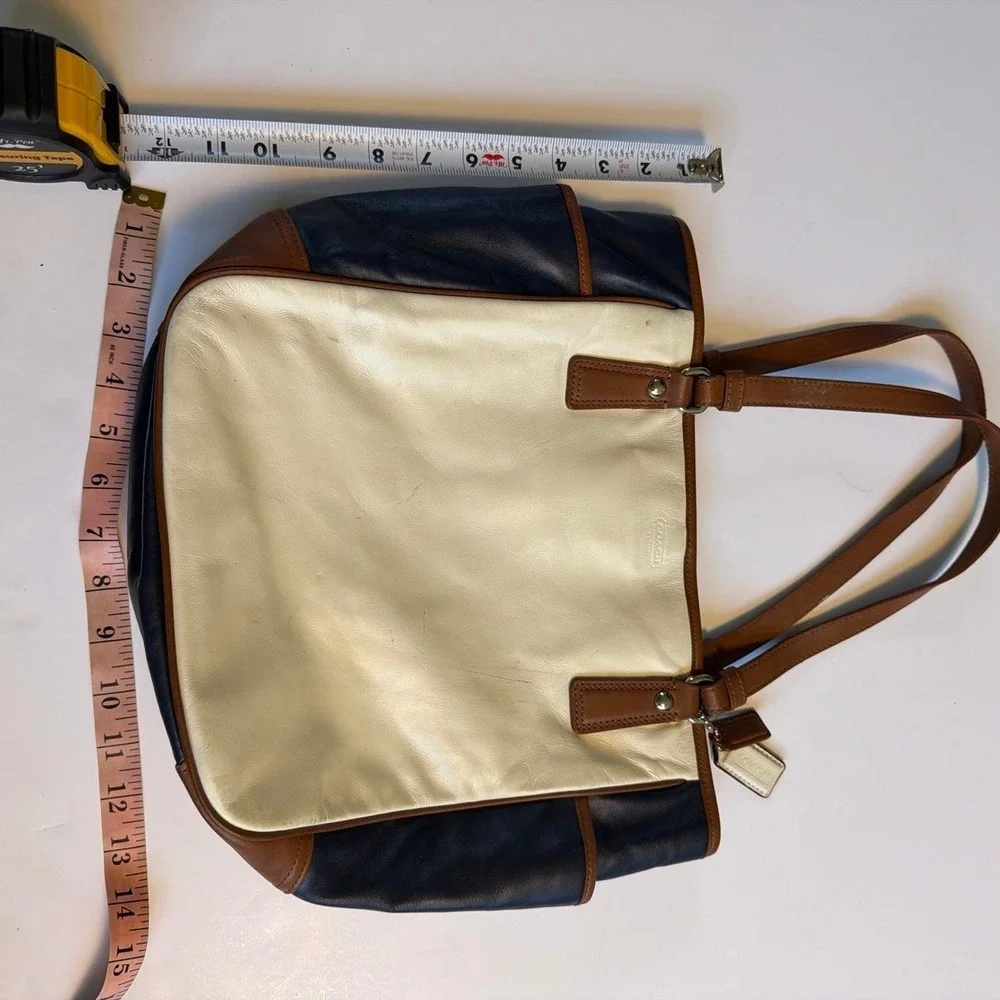 Coach Legacy Park Leather Tote A1376-F23683 White Navy Brown Purse